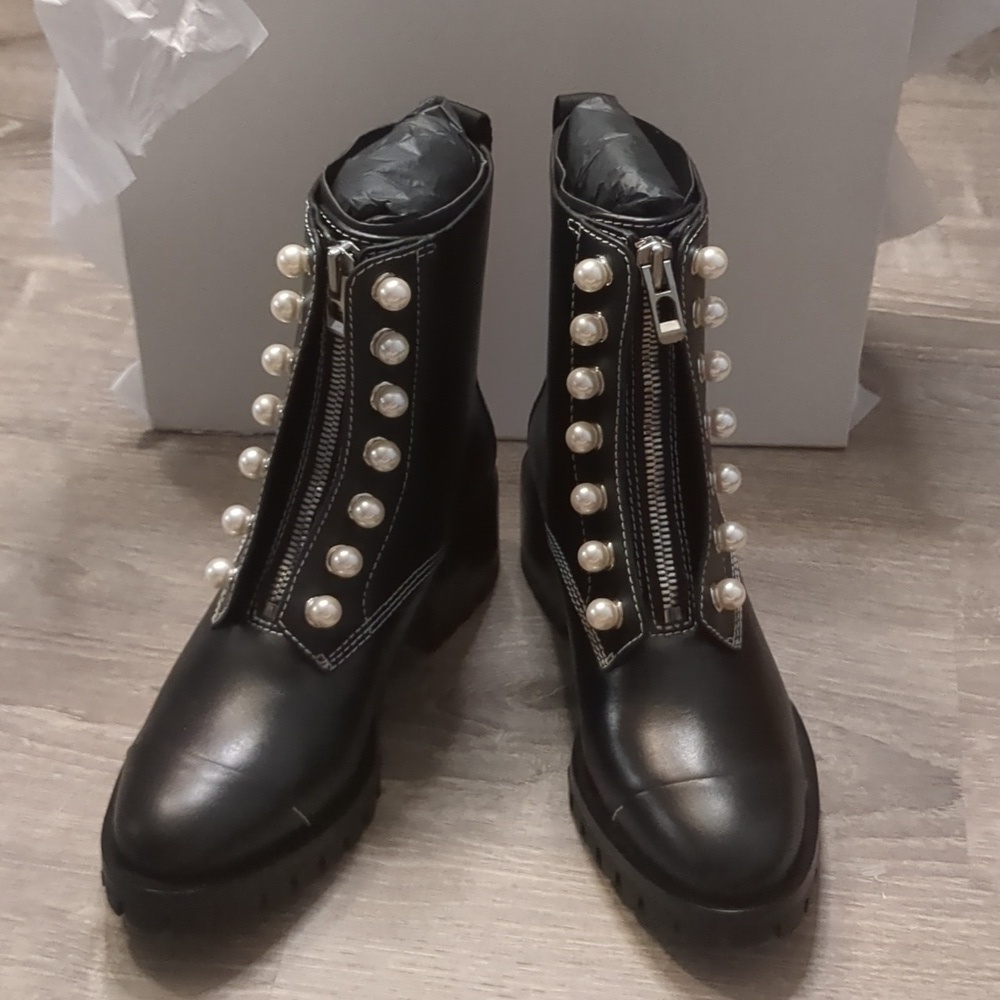 3.1 Phillip Lim black hayett lug sole zipper boot with pearls size 39